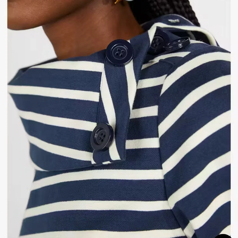 Kate Spade Stripe pointe tunic turtleneck knit top size medium Navy stripes